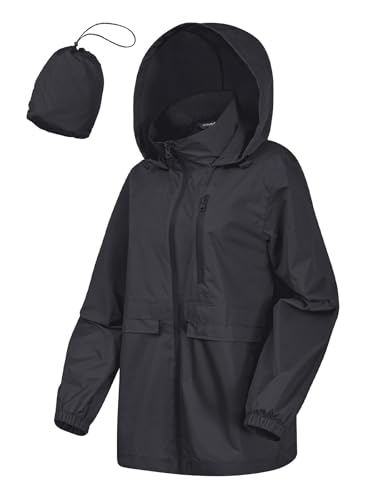CRIPOM Lightweight Packable Rain Jacket Women Waterproof Hooded Windbreaker for Hiking Golf Travel Work Outdoor Black S