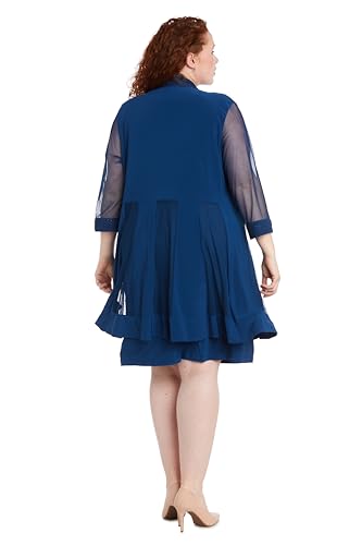 Image of R&M Richards Women's Elegant 2-Piece Shift Dress with Pleated Shimmer Duster Jacket for Mother of the Bride, Cocktail Attire