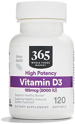 365 by Whole Foods Market, Vitamin D3 5000 IU, 120 Softgels, Package May Vary
