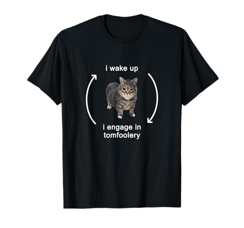 I Wake Up I Engage In Tomfoolery Silly Cat Meme T-Shirt