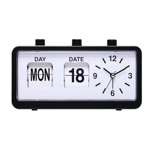 JUSKAQZYI Reloj Digital Reloj Despertador mecánico Retro de Escritorio, Moderno, con Calendario Manual, Fecha, día y Hora, for el hogar. Inteligente(Noir)