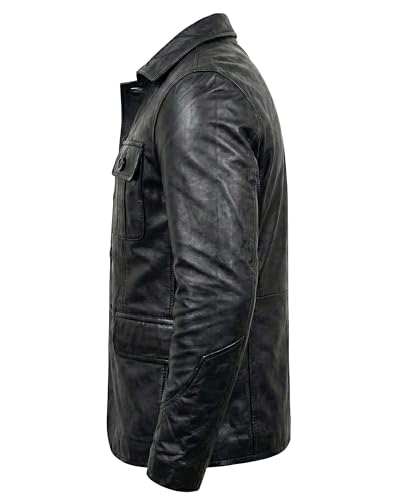 Image of Men's Leather Blazer - Lambskin Leather Blazer Men Genuine Leather Jacket Blazers - Men's Real Leather Sport Coat Black