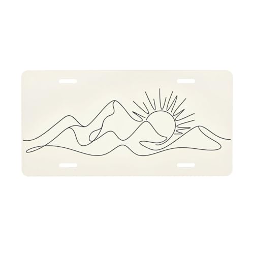 Minimalist Mountain Sun Line Art License Plate -...