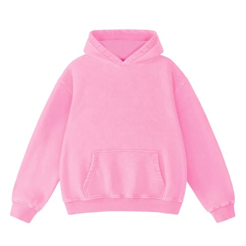 Pull à capuche surdimensionné rose en tissu lourd lavé à l'acide Dnzzs