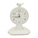 Vintage 10-Inch Cream White Table Clock with Bird Sculpture, Rustic Wall Cupboard Inspired Design, Silent Non-Ticking Battery Operated Desk & Shelf Clock for Farmhouse, Office, Mantel