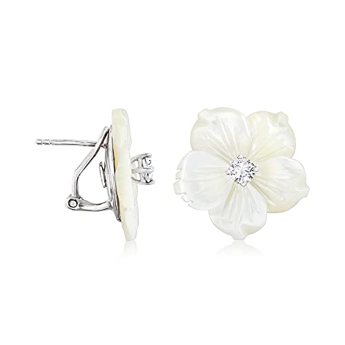 Ross-Simons Italian Mother-Of-Pearl and .40 ct. t.w. CZ Flower Earrings in Sterling Silver3