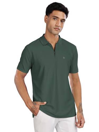 Image of BULLMER Trendy Solid Zipper Collar /Polo Neck Tshirt for Men