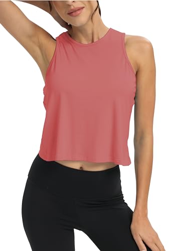 Image of Mippo Workout Tops for Women Cropped Open Back Sleeveless Tank Tops Athletic Gym Yoga Shirts Loose Fit