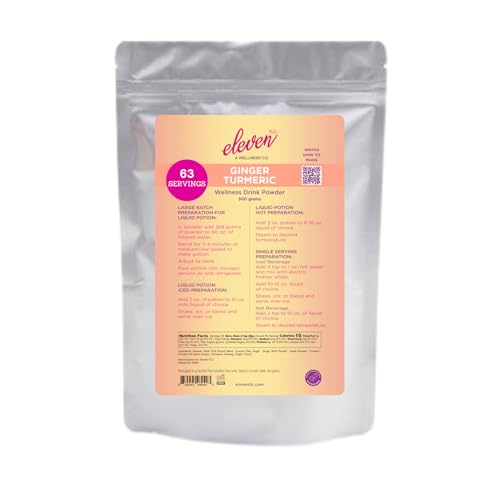 Eleven TLC, Organic Ginger, Turmeric, Ceylon Cinnamon Organic Superfood Drink Mix, Turmeric Tea or Golden Milk with Turmeric and Ginger, Wellness Hydration Mix, Coffee Alternative, Vegan, 63 Servings
