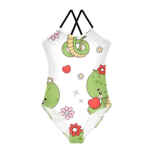 Girls One Piece Swimsuits Cute Snake on White Background Sport Halter Swimwear Beach Bathing Suit, 4T