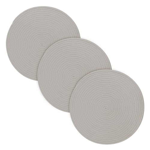 Light Grey Round Cotton Trivets Pot Holders Set of 3 for Hot Pots and Pans 15 Inches Hot Pads for Table & Countertop Cotton Mat for Kitchen Room Decor Bar Party Home