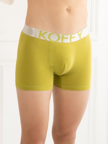 Image of KOFFY Men's Malleable Cotton Lycra Long Trunk with Minus Cutting Pouch and Moisture Wicking Properties
