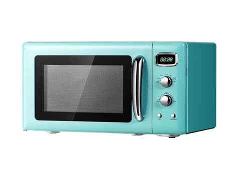 Horno microondas retro de 900 vatios con bloqueo de seguridad for niños, función de cocción automática, pantalla LED, plato giratorio de vidrio, verde menta