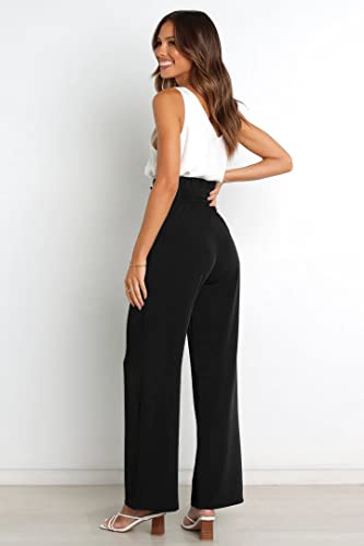 Women's Pants Casual High Waist Straight Wide Leg Pants for Women Adjustable Tie Knot Loose Trousers with Pockets3