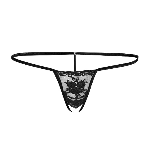 Sohimary 483 Mujer Mini String Tanga Abierto Encaje XS S M 34 36 38 40 Negro