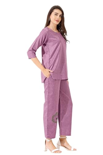 Image of Linen Printed Night Wear Top and Bottom Night Suit Set | Summer Outfit | Co-ord Set for Women | Shirt & Pajama | Night Suit Dress for Women