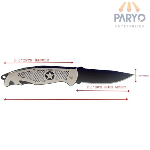 Image of PARYO Star Shield Multipurpose Knife | Compact Carbon Steel Utility Knife for Kitchen, Home & Office Use | Manual Cutting Tool for Vegetables, Fruits, Packaging & DIY Tasks (Silver, Pack of 1)