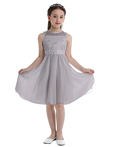 Kids Flower Girls Dress Shiny Sequins Sleeveless Lace Floral Wedding Pageant Party Formal Ball Gown