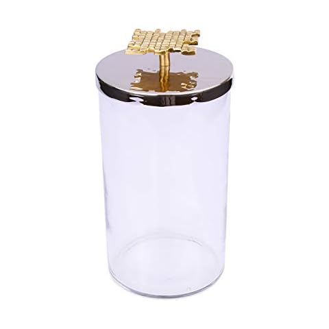 Classic Touch Decorium 6.25" Glass Canister and Stainless Steel Lid with Mosaic Design Cover