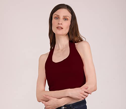 Image of THE BLAZZE 1381 Women's Basic Sexy Solid Backless Halter Neck Slim Fit Sleeveless Crop Top for Women