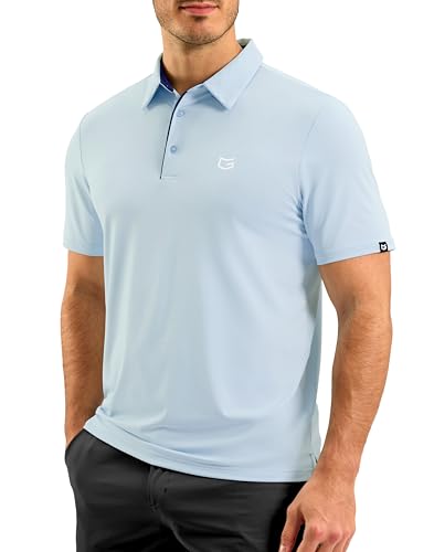 G Gradual Mens Golf Shirt Dry Fit Short Sleeve Polos Moisture Wicking Performance Polo Shirts for Men Athletic Tennis Casual(Light Blue, L)