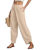 Women Casual Capri White Pants Relaxed Fit Flowy Linen Wide Leg Fall Winter Cozy Travel Sweatpants Harem pant With Pocketes