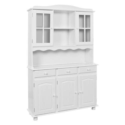 AltoBuy Laurie - Buffet Vaisselier 5 Portes 3 Tiroirs Bois Massif Vernis Blanc