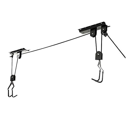 Bike Hoist Bicycle Lift for Garage Ceiling Storage, Heavy Duty Mountain Bicycle Hanging Rack with 3 Pulley and 45 ft Adjustable Rope | 100 lb Capacity