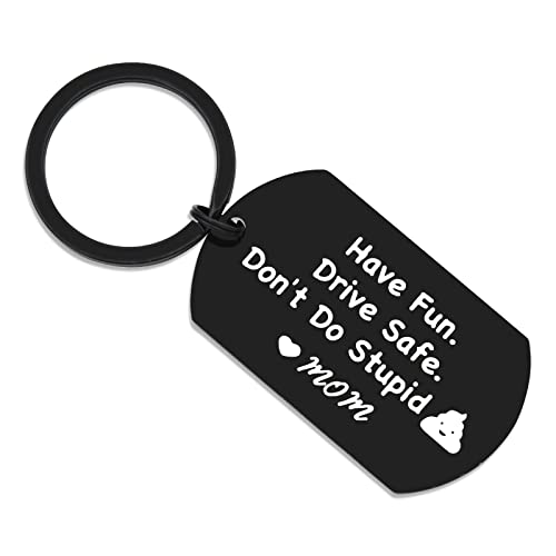 Cxll Funny Keychain For Son Daughter From Mom,Have Fun Drive Safe Don't Do Stupid Military Tag Keychain (Don't Do Stupid Black) #TOP4