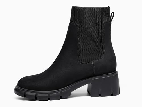Image of Ruanyu Womens Platform Ankle Boots Elastic Chunky Block Heel Chelsea Booties Lug Sole Non-Slip Combat Shoes