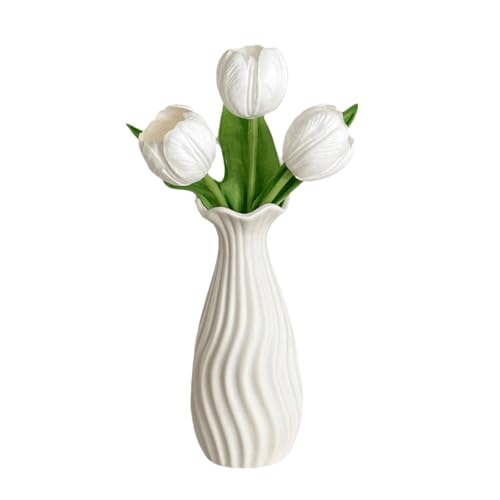 ZJTHY 3pcs Seda Tulipanes Artificiales Flores con jarrón de cerámica Realista Fake Artificial Bouquets Pequeñas Plantas de Falso Artificial