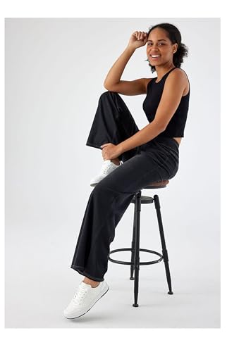 Womens Elastic Waist Jeans, Womens Straight Leg Sweatpants, High Waisted Stretchy Pull On Wide Leg Denim Pants with Pockets2