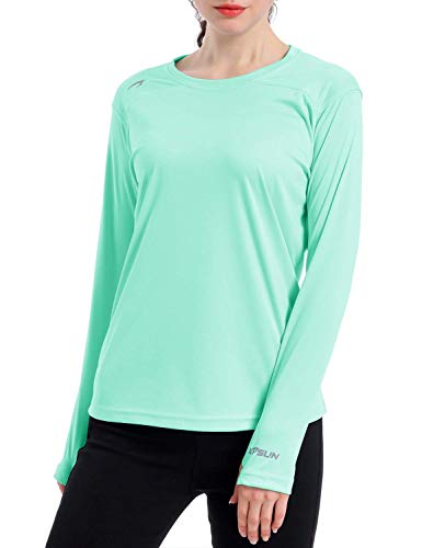 Women's UPF 50+ UV Sun Protection Shirt Outdoor Performance Long Sleeve Rash Guard Shirts for Hiking,Swim,Fishing (Light Green,M)