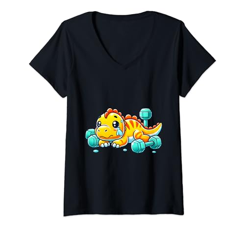 Donna Deadlift T-Rex - Deadlift da palestra a forma di dinosauro Maglietta con Collo a V