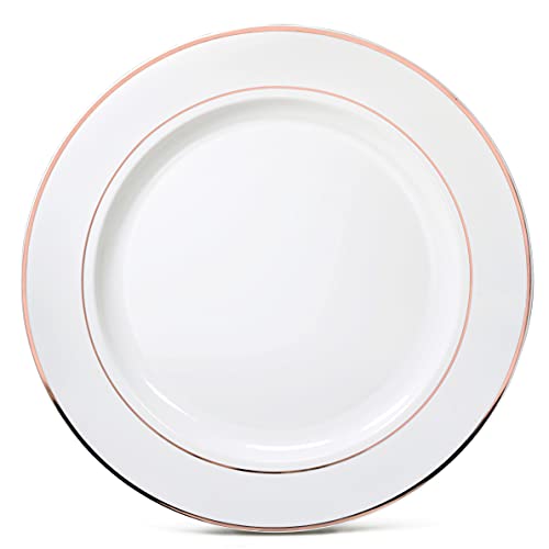 OCCASIONS 120 pcs Chargers pack Wedding Party 12'' Disposable Plastic Charger Plates/Chargers (White & Rose Gold Rim)