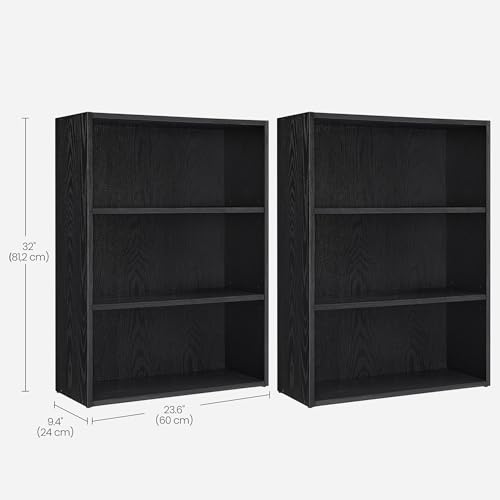 Image of VASAGLE Set of 2 Bookshelves, 23.6 Inches Wide, 3-Tier Open Bookcases with Adjustable Storage Shelves, Floor Standing Units, Ebony Black ULBC163T56-2