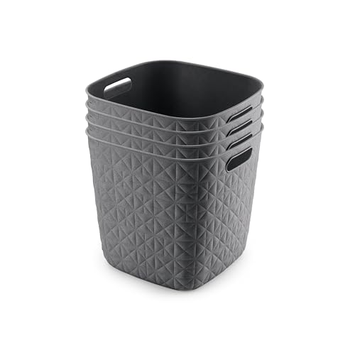 CURVER Softex 4x 15L Storage Baskets, 100 percent Recycled Material, Lightweight, For Bathroom, Living Room, Kitchen, Dark Grey