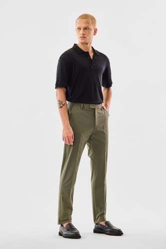 Image of SNITCH Men Casual Trousers | Slim Fit Mid Rise Solid Design | Durable Cotton Blend & Smooth Texture for Office & Everyday Wear |Olive