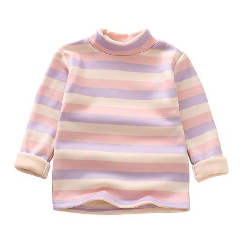 Girls Boys Mock Neck Tops Long Sleeve Shirts Kids Fleece T-Shirt Striped Base Layer Top Undershirts for 2-8 Years Purple