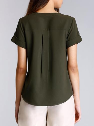 Image of FableStreet Women Formal Top | Asymmetrical Button Placket Band Collar Three-Quarter Sleeves | Pure Cotton Smooth Fabric for Office & Workwear