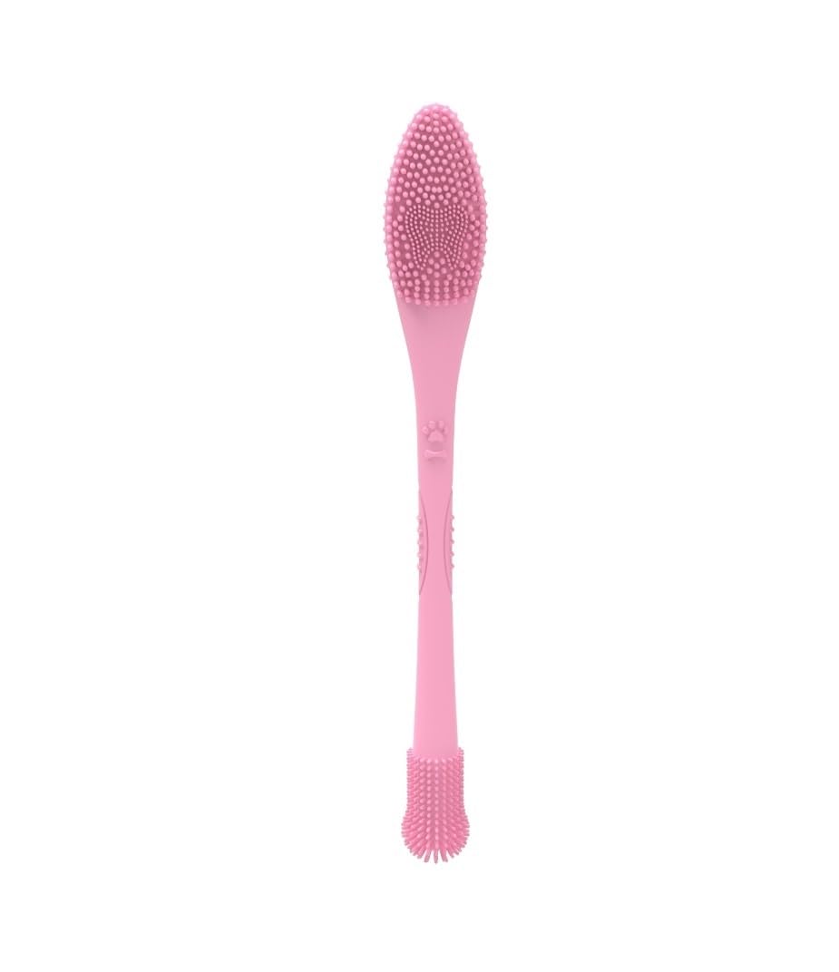 Haustierzahnbürste mit weichen Borsten for Hunde und Katzen – rutschfestes Doppelkopf-Design for einfache Reinigung(Pink)