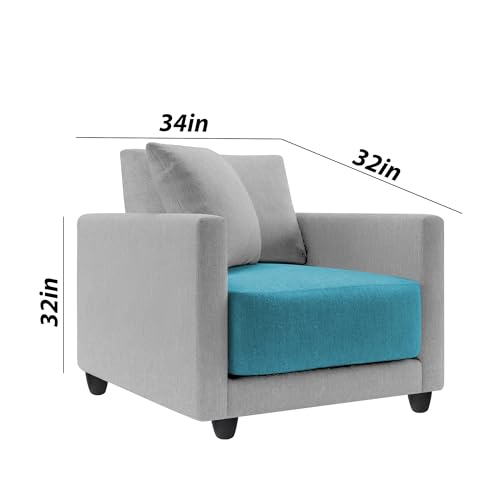 Image of Casaliving Dominic 1 Seater Sofa Set for Living Room (Turquise Grey Fabric) Premium Fabric Sofa