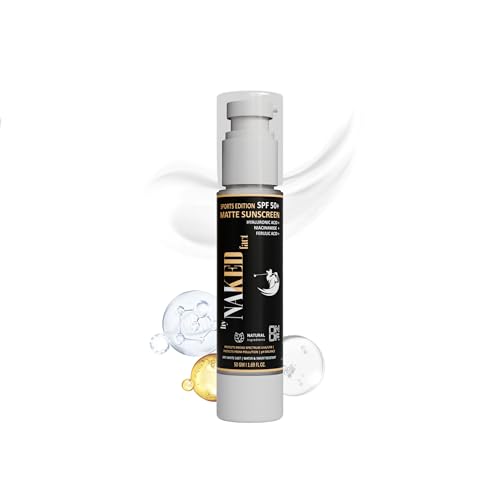 Image of By Naked Fact Sunscreen for Men & Women | Sun Screen spf 50 for Men | Sports-Focused Matte Protects From Polution With Ferulic Acid, Niacinamide & Hyaluronic Acid, For Bright Skin | 50 gms | UNISEX