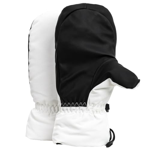 Women’s Ski Mittens - Waterproof Snow Gloves for Adults, Made of 100% Polyester to Withstand Extreme Cold Weather - Ideal for Winter Outdoor Sports (White, L)
