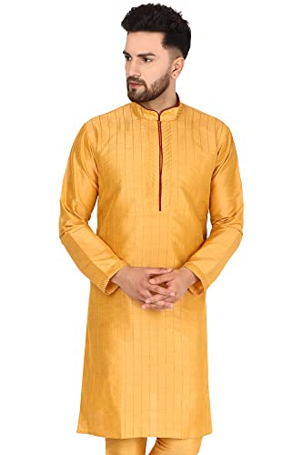 SKAVIJ Men's Art Silk Kurta Top Indian Wedding Casual Long Shirt