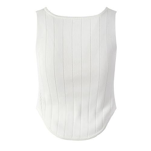 Niiyyjj Women Sleeveless 3 Colors Spuare Collar Irregular Hem Short Streetwear Knitted Tank Vest Tops3