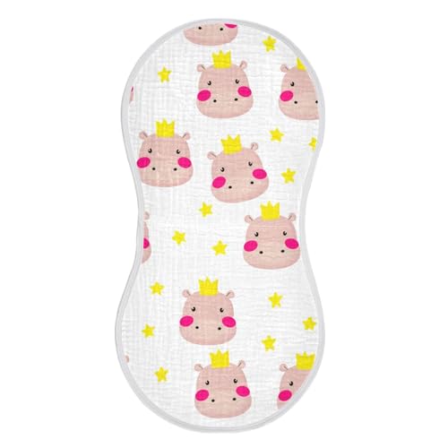 MCHIVER Crowned Hippo Stars White Baby Burp Cloths Cotton Washcloths Soft Absorbent Burping Rags for Baby Girl Boys Burpy Cloth Bib 1 Pack