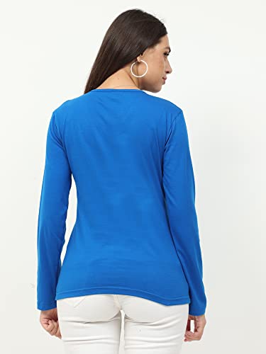 Image of FLEXIMAA Women's Cotton Plain V Neck Full Sleeve T-Shirt