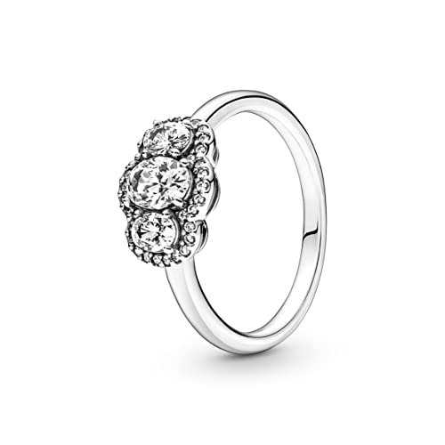 PANDORA Anillo Timeless Tres piedras, plata, circonita 190049C01 56, plata de ley, Cubic Zirconia