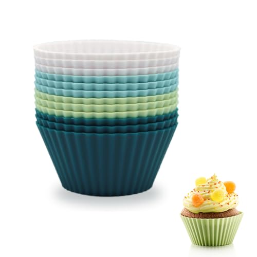 12 Stück Silikon Muffinförmchen Wiederverwendbare Cupcake Formen Antihaft Muffin Förmchen Backformen (4 Farben)